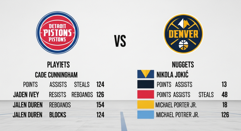 detroit pistons vs denver nuggets match player stats